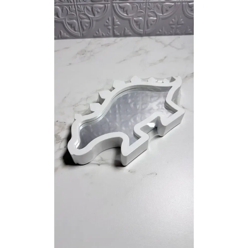 Dinosaur Shaped Wall Tabletop Mirrors White Set of 2 - T-Rex Stegosaurus NEW